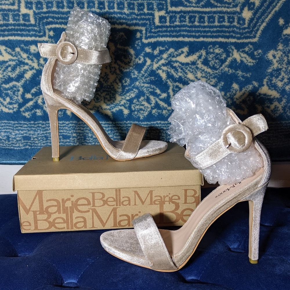 NIB Taupe High Heels Velvet W/ Ankle Straps